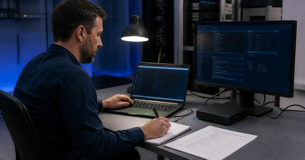 A recovery technician running an isolated Acronis-style restore test and validating files, applications, timing, and a documented failback plan