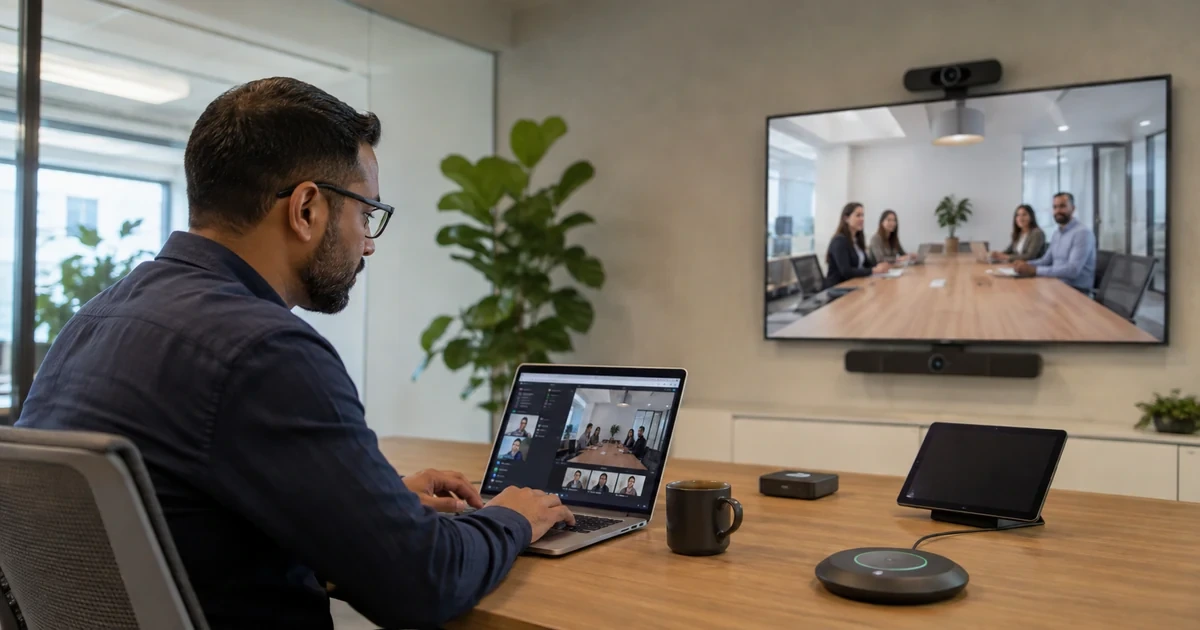 An IT administrator validating Google Meet recordings, storage permissions, retention, and hybrid conference-room equipment
