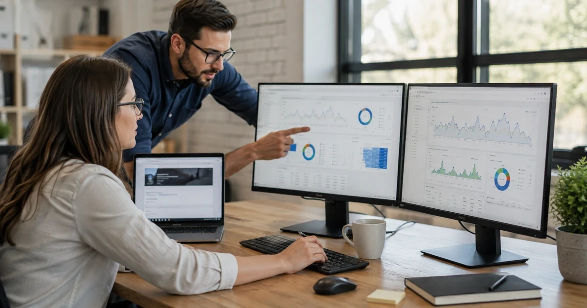 A marketing analyst and web specialist validating Google Ads lead and revenue tracking across an ad account, website form, and analytics dashboard