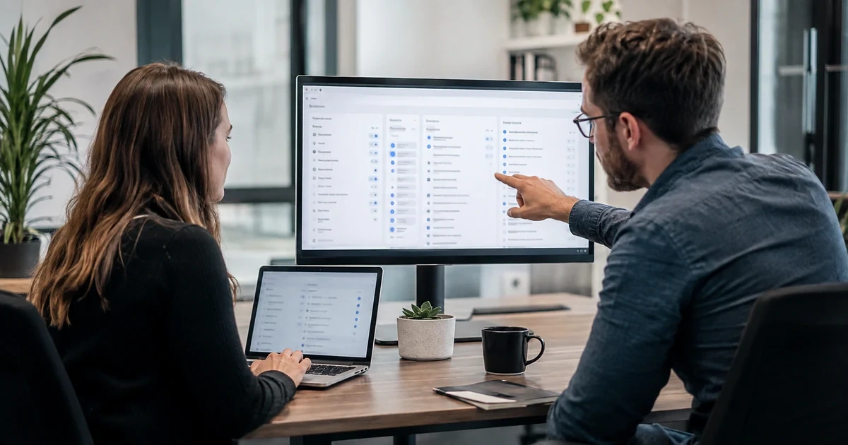A business owner and analytics administrator reviewing GA4-style users, permissions, linked products, reports, and outside access