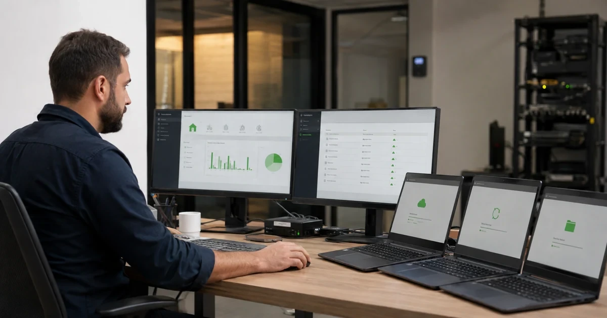 An endpoint administrator silently deploying CrashPlan-style backup protection across business laptops and verifying that every device is reporting