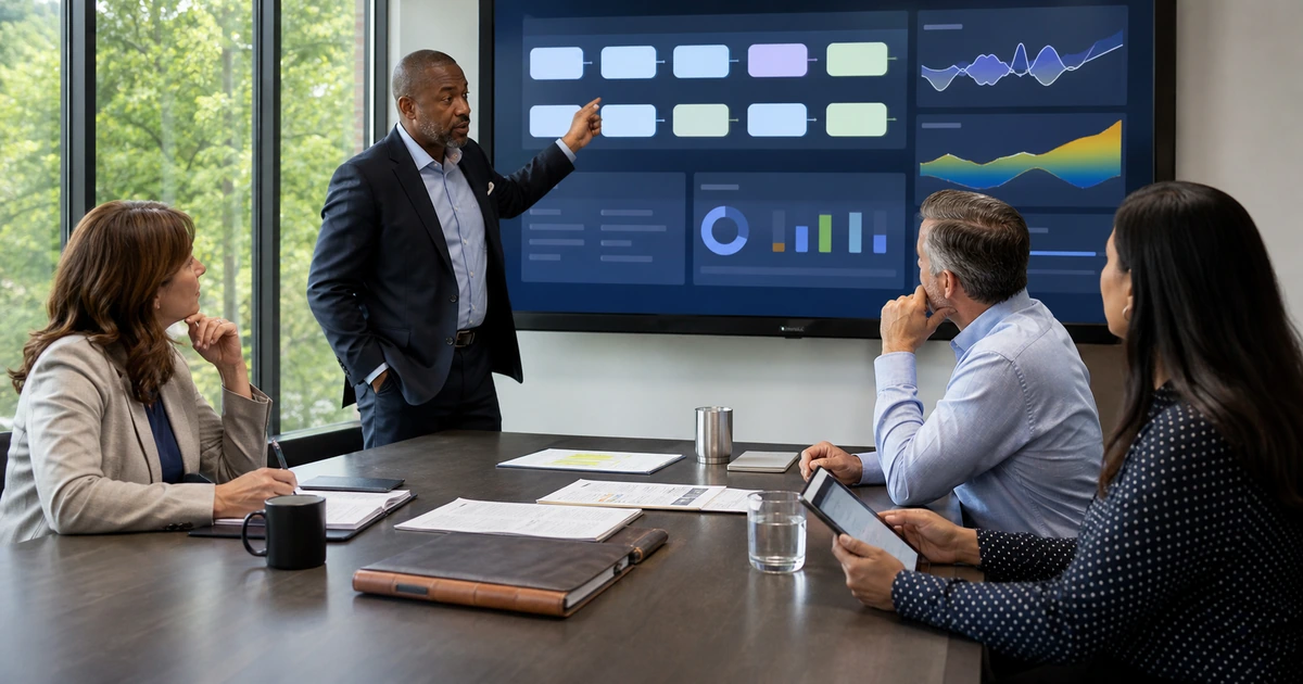 Business leaders reviewing an AI strategy and governance plan with an ALLMSP advisor