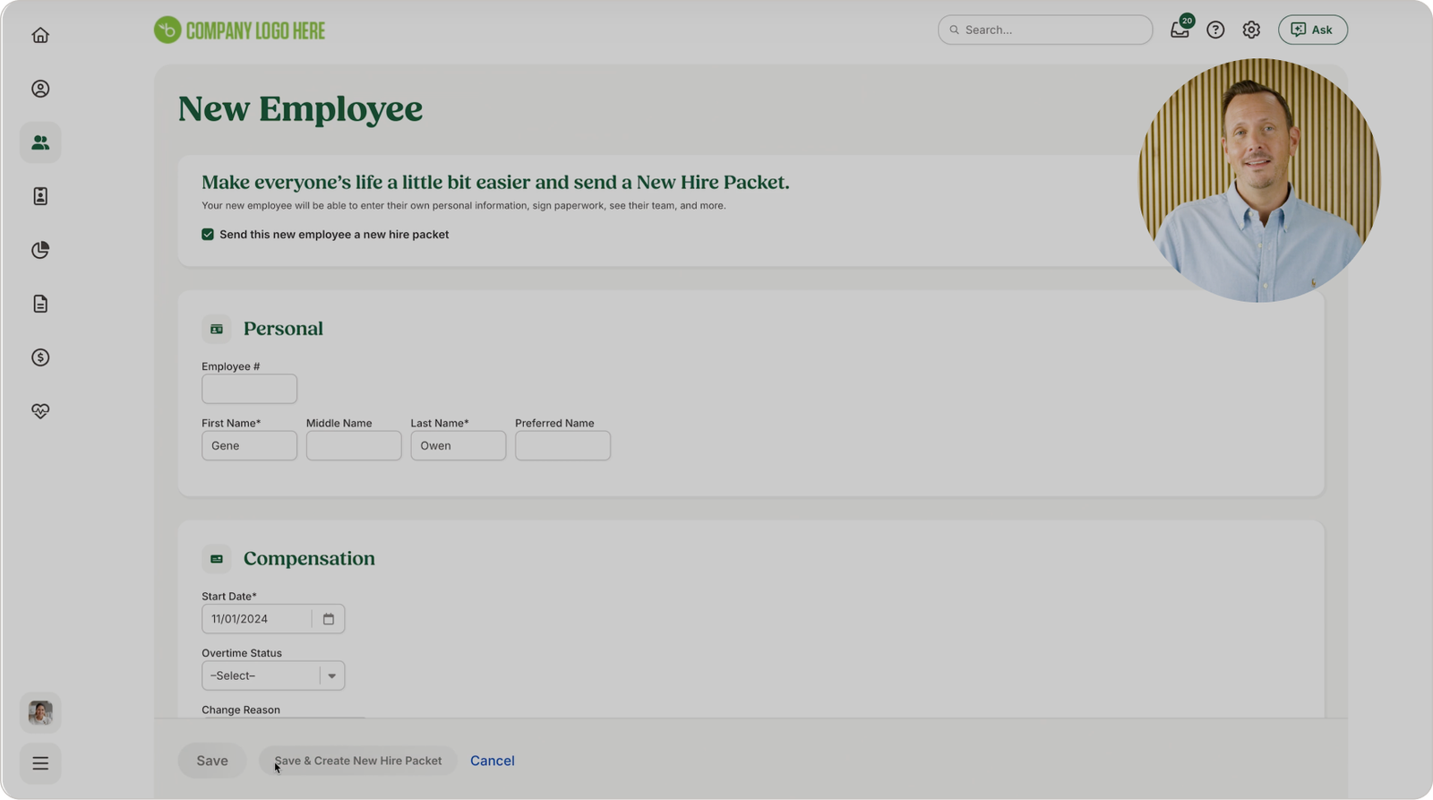 BambooHR employee record interface with personal and compensation details