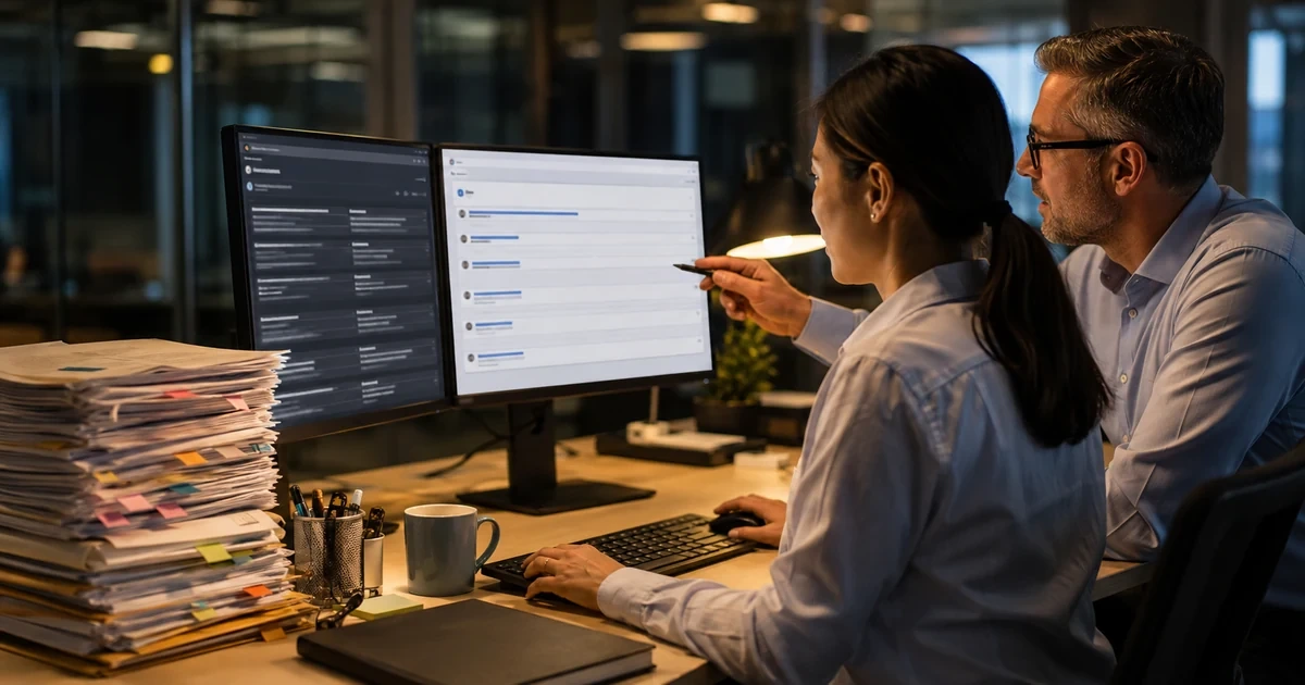 Compliance analyst consolidating paper requests into an organized digital approval workflow