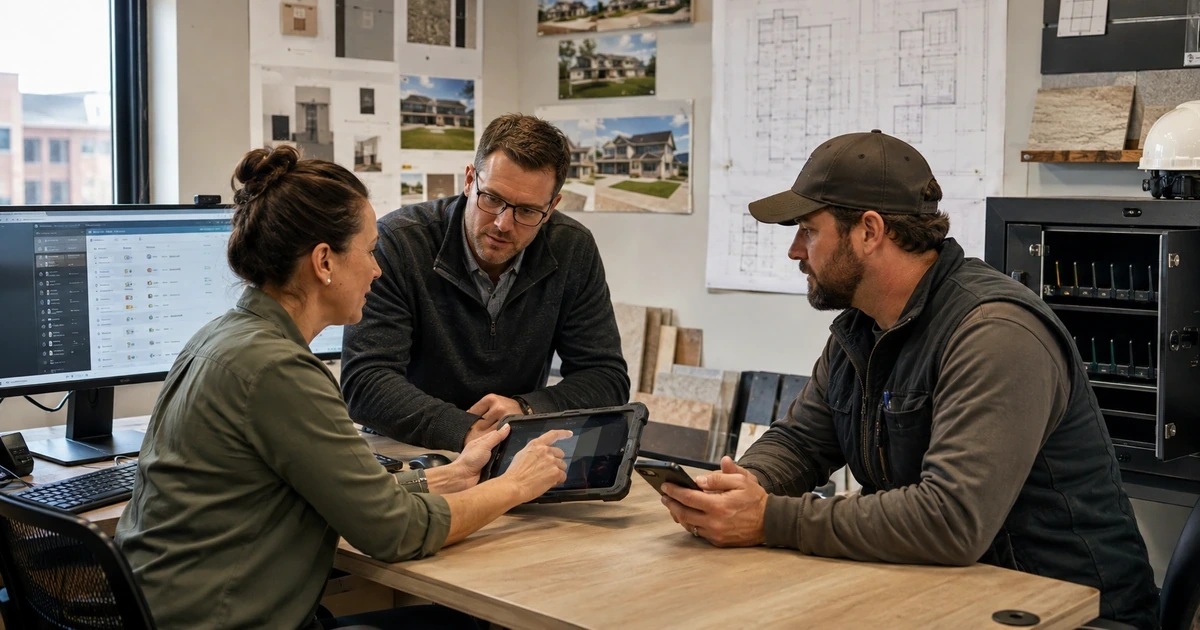 Construction office team configuring role based access and secure mobile devices for a field supervisor