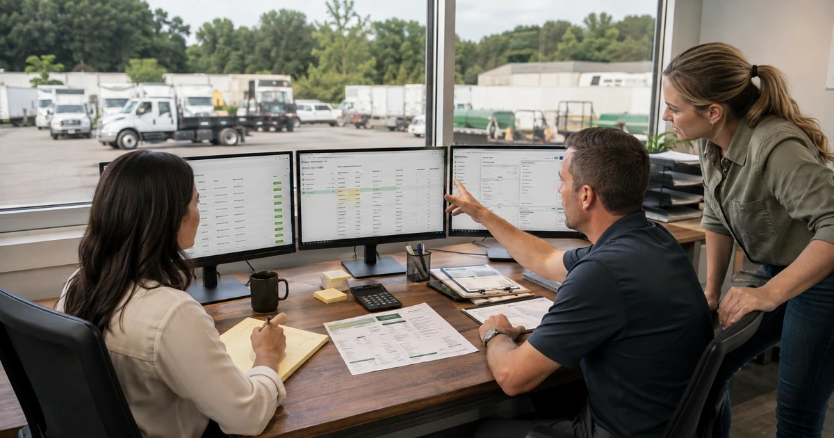 Field service finance and operations team reviewing invoices payments and accounting synchronization