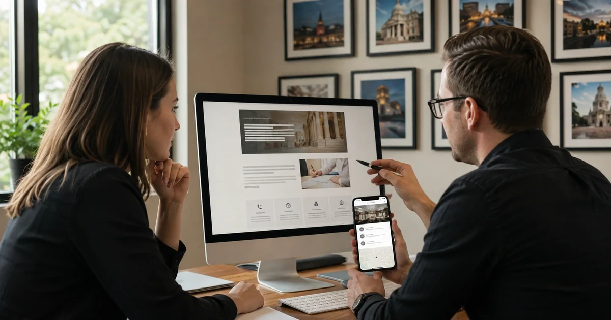Legal marketing team reviewing a practice area page local listing inquiries and response time
