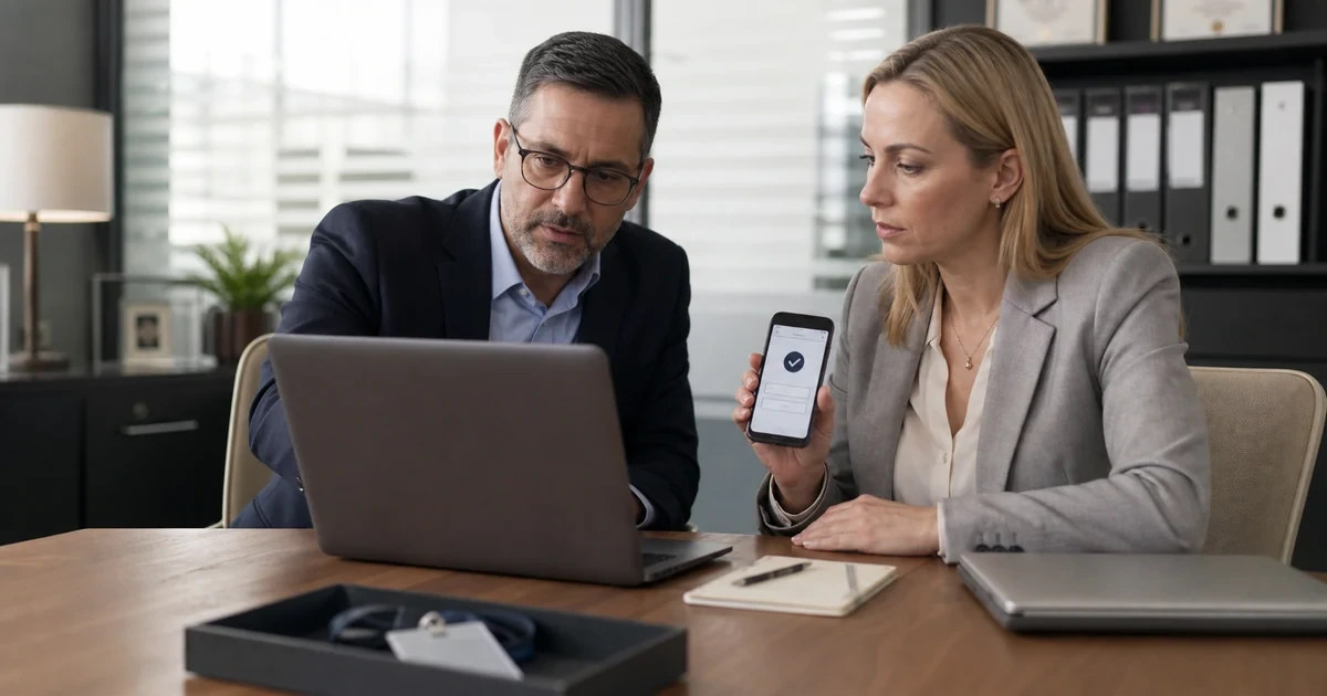 Managing attorney and IT administrator reviewing matter permissions portal access and multifactor authentication