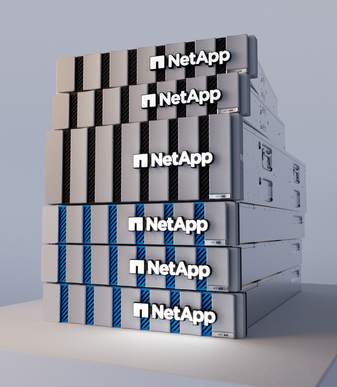NetApp AFF enterprise storage systems arranged as a product family