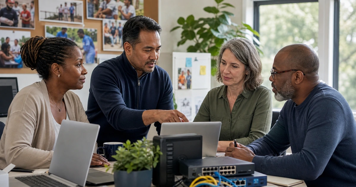 Nonprofit leaders and an IT advisor planning reliable technology around programs donors and limited budgets