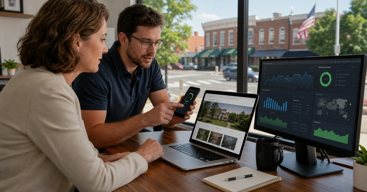 Local business owner and web specialist testing website speed uptime mobile usability and search visibility