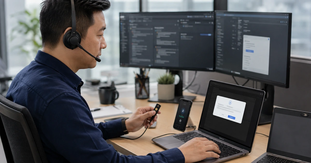 Support technician using multifactor authentication and a security key for an approved remote session