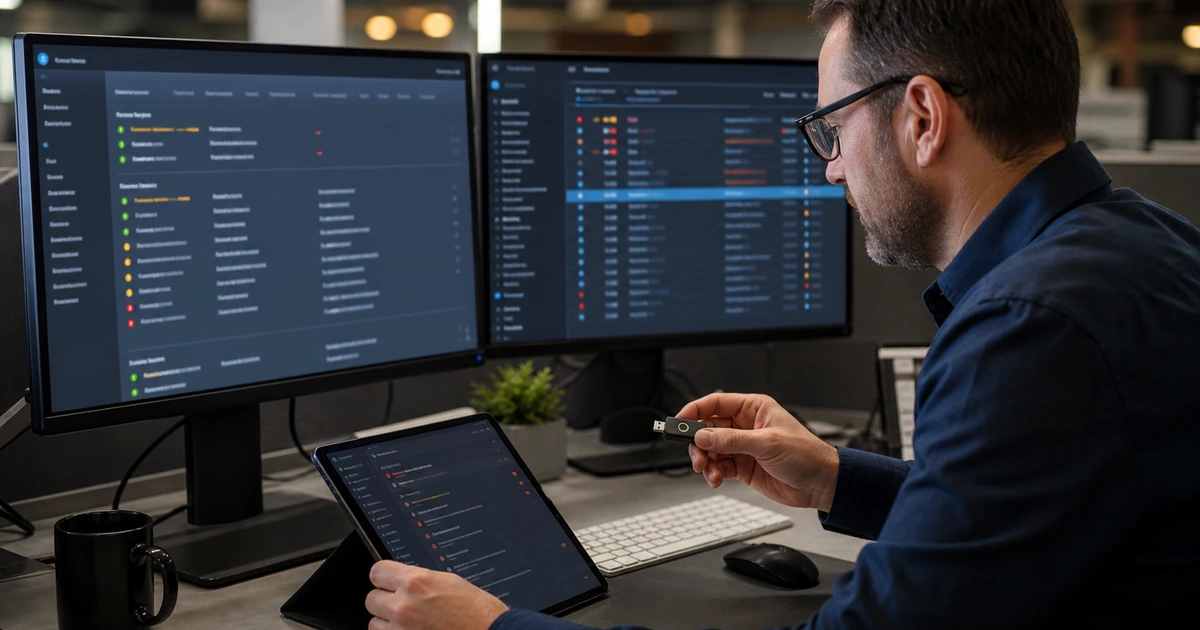 Email security engineer reviewing message authentication results and a secure mail gateway quarantine