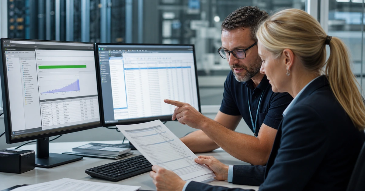 Application owner and recovery engineer validating restored business data against recovery targets