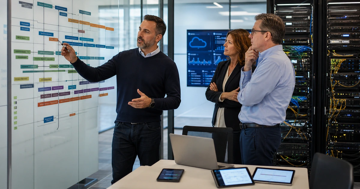 Technology leader presenting a phased infrastructure cloud application and device modernization roadmap