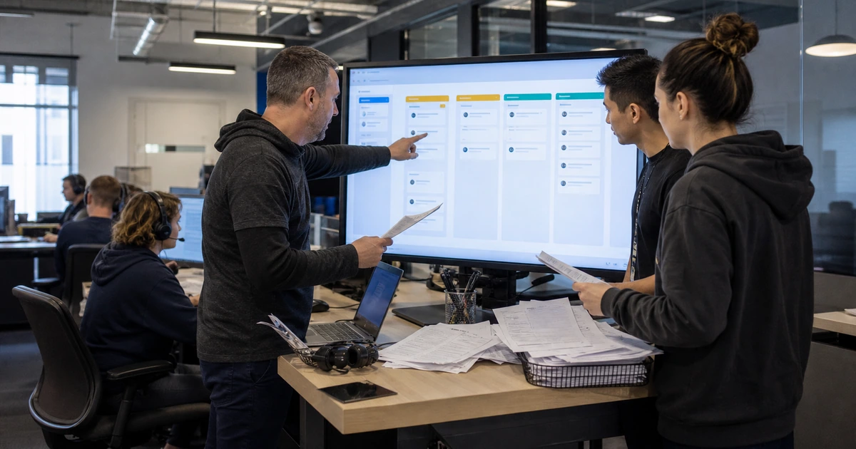 Support operations team simplifying a service queue and removing duplicate manual requests