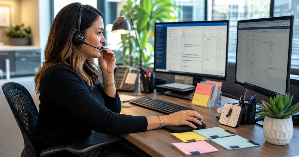 Inside sales coordinator returning a prospect call while updating lead records and callback priorities