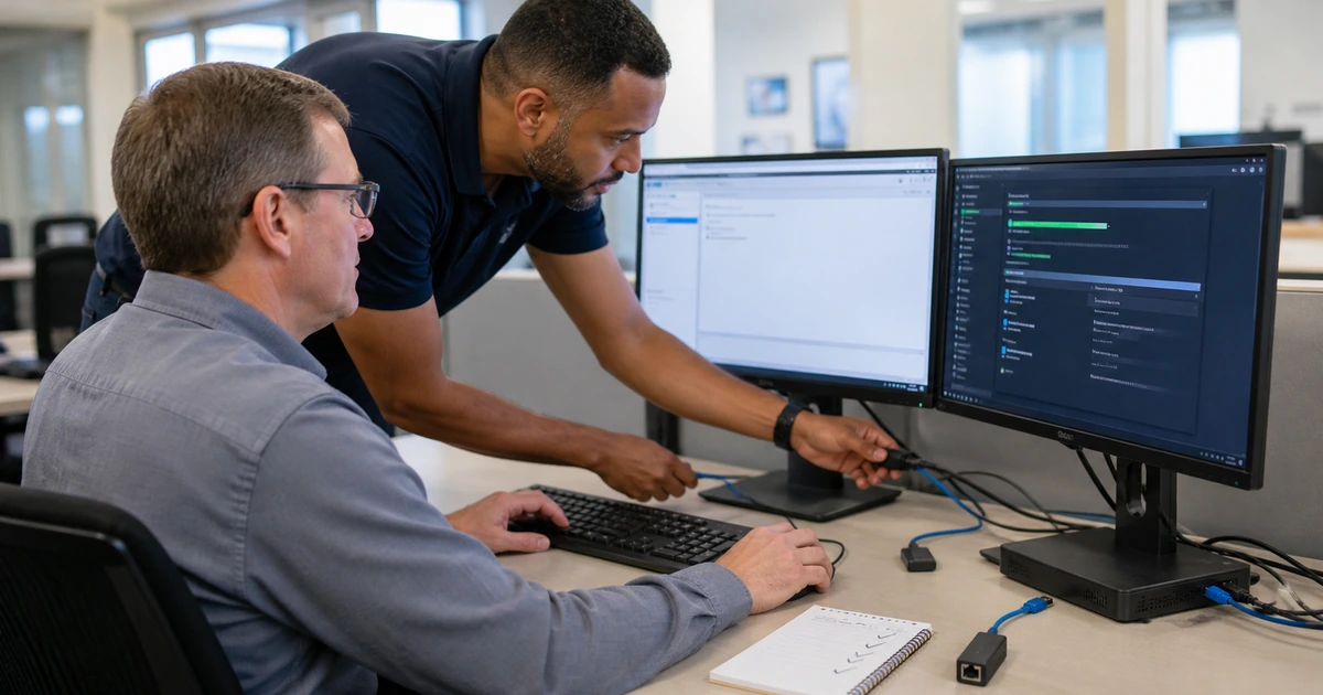 IT support technician isolating a workstation problem and verifying the fix with the user