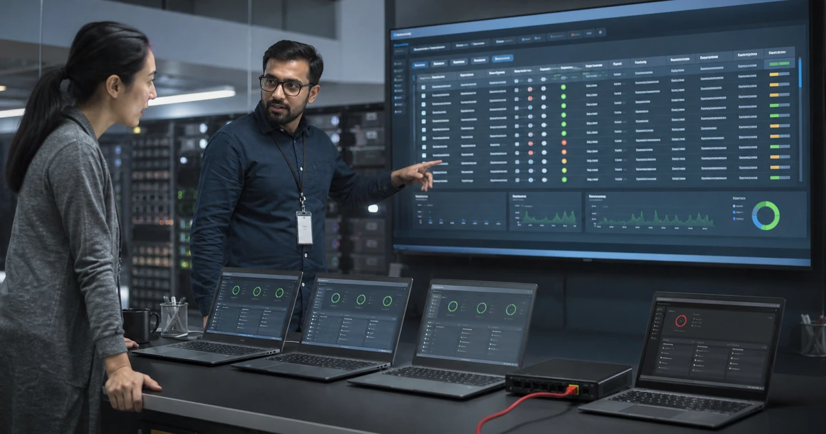 Security engineers comparing endpoint agent coverage and isolating a risky laptop for investigation