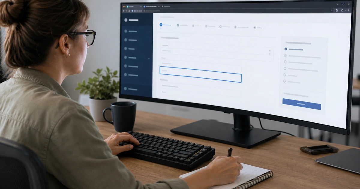 Website accessibility specialist testing visible keyboard focus through a service page form