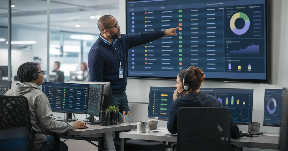 Service desk lead reviewing ticket status and escalation decisions with support analysts