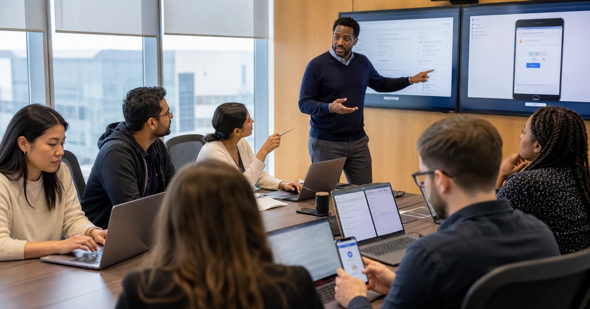 Cybersecurity instructor leading hands-on phishing and MFA prompt training for business employees