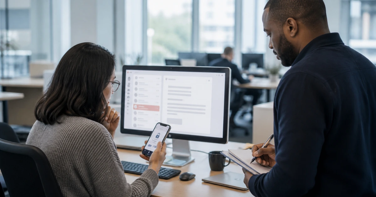 Security analyst observing an employee test a suspicious email and unexpected authentication prompt