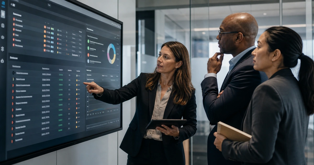 Compliance, cybersecurity, and portfolio leaders reviewing AI governance and data privacy controls