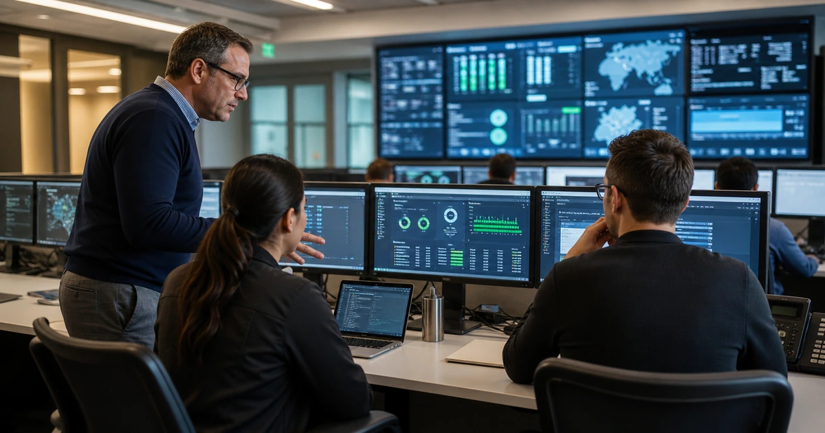Managed IT operations team monitoring endpoints backups tickets and network health across portfolio companies