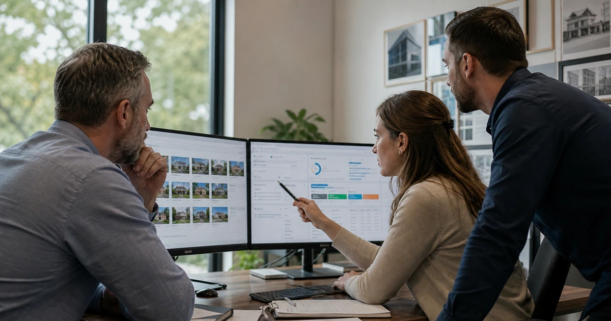 Brokerage marketing and technology team auditing listings campaigns inquiries and CRM attribution