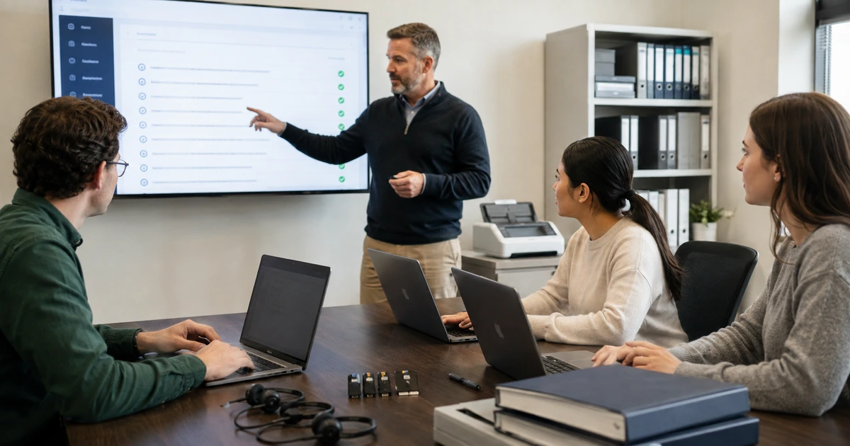 Accounting systems administrator trains seasonal staff on secure laptops and workflows
