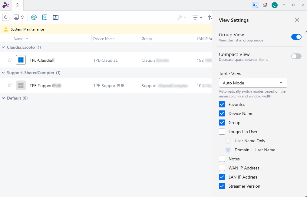 Splashtop remote access application settings and computer management interface