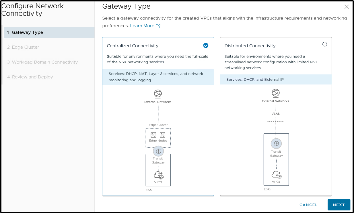 VMware NSX network connectivity configuration interface