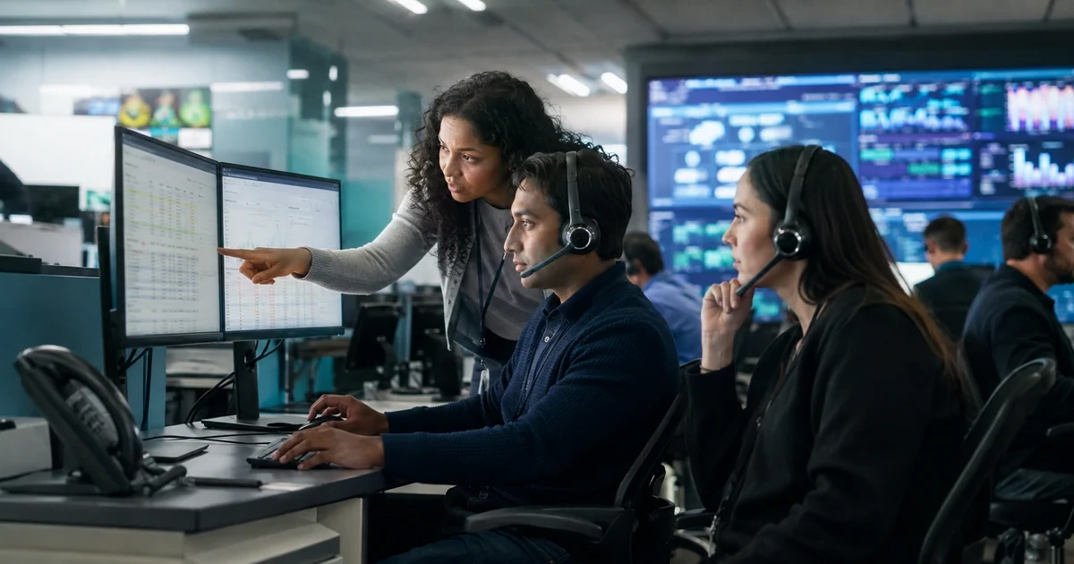 Service operations team reviewing automation failures, exceptions, and manual work before expanding the workflow