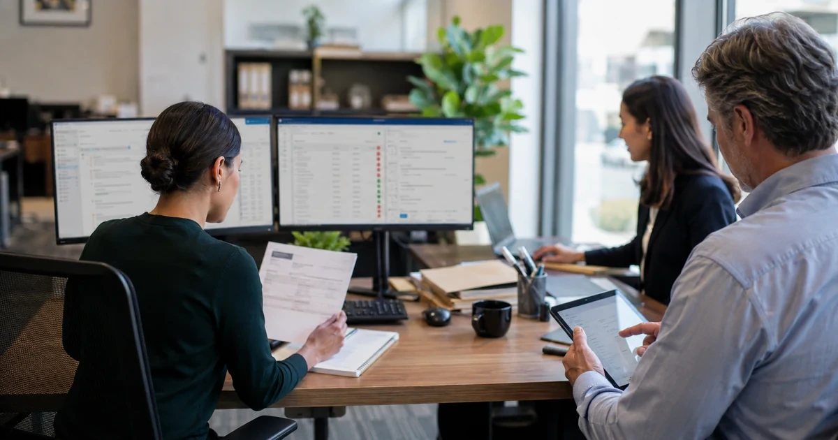 Finance and operations staff reviewing automated inputs, approvals, exceptions, and follow-up