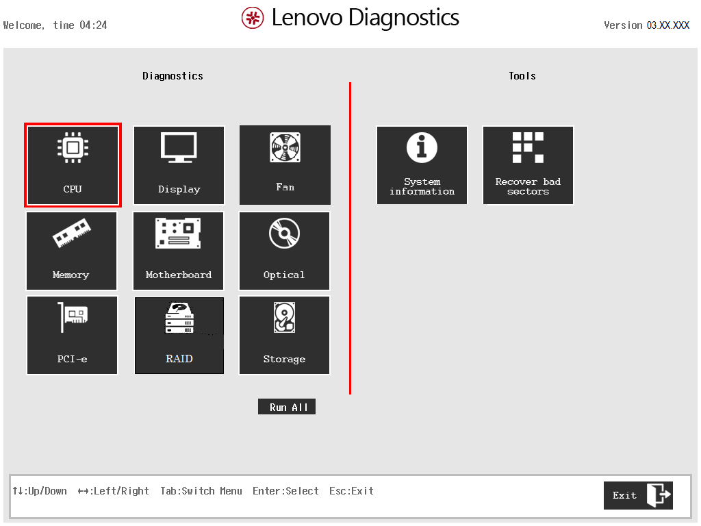 Older Lenovo bootable-USB UEFI Diagnostics guide shows CPU, memory, storage and other component tests plus separate tools.