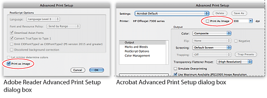 Adobe help examples of Print as Image in Reader and Acrobat Advanced Print Setup.