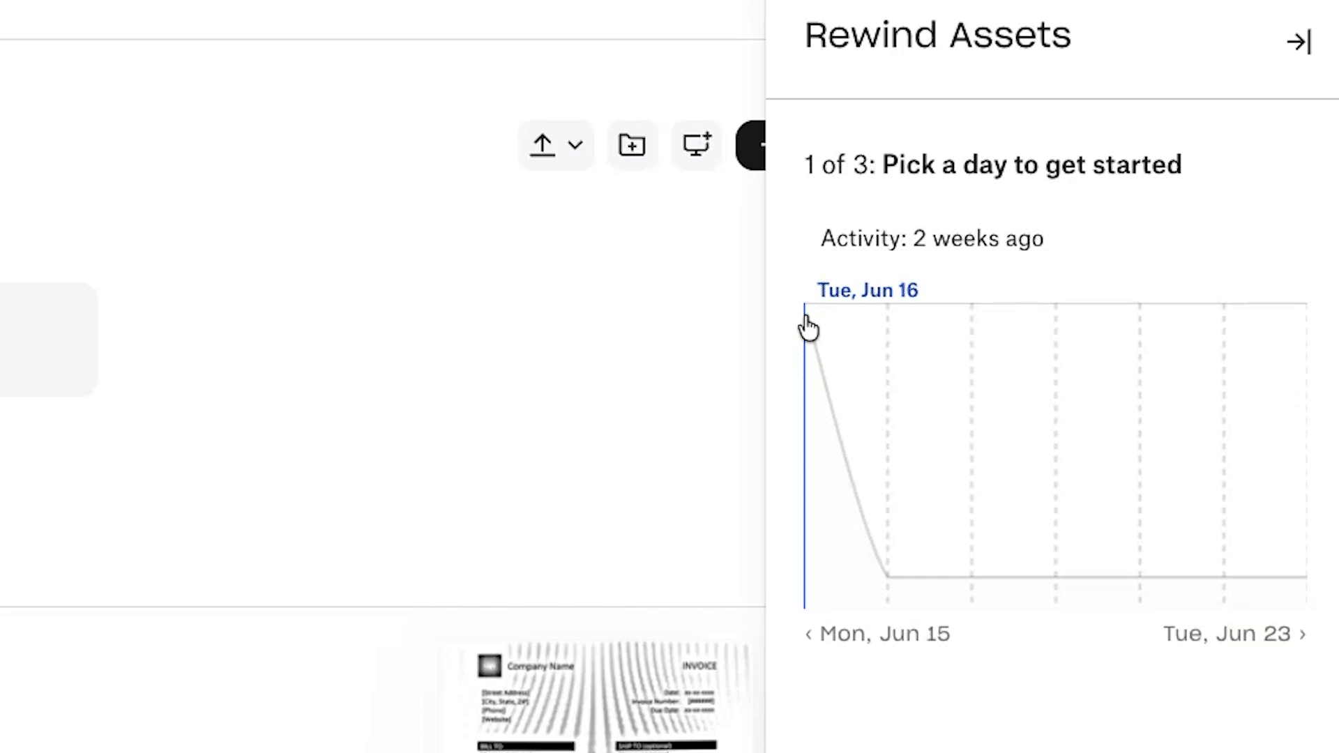 Older Dropbox official tutorial showing the Rewind day-selection graph.