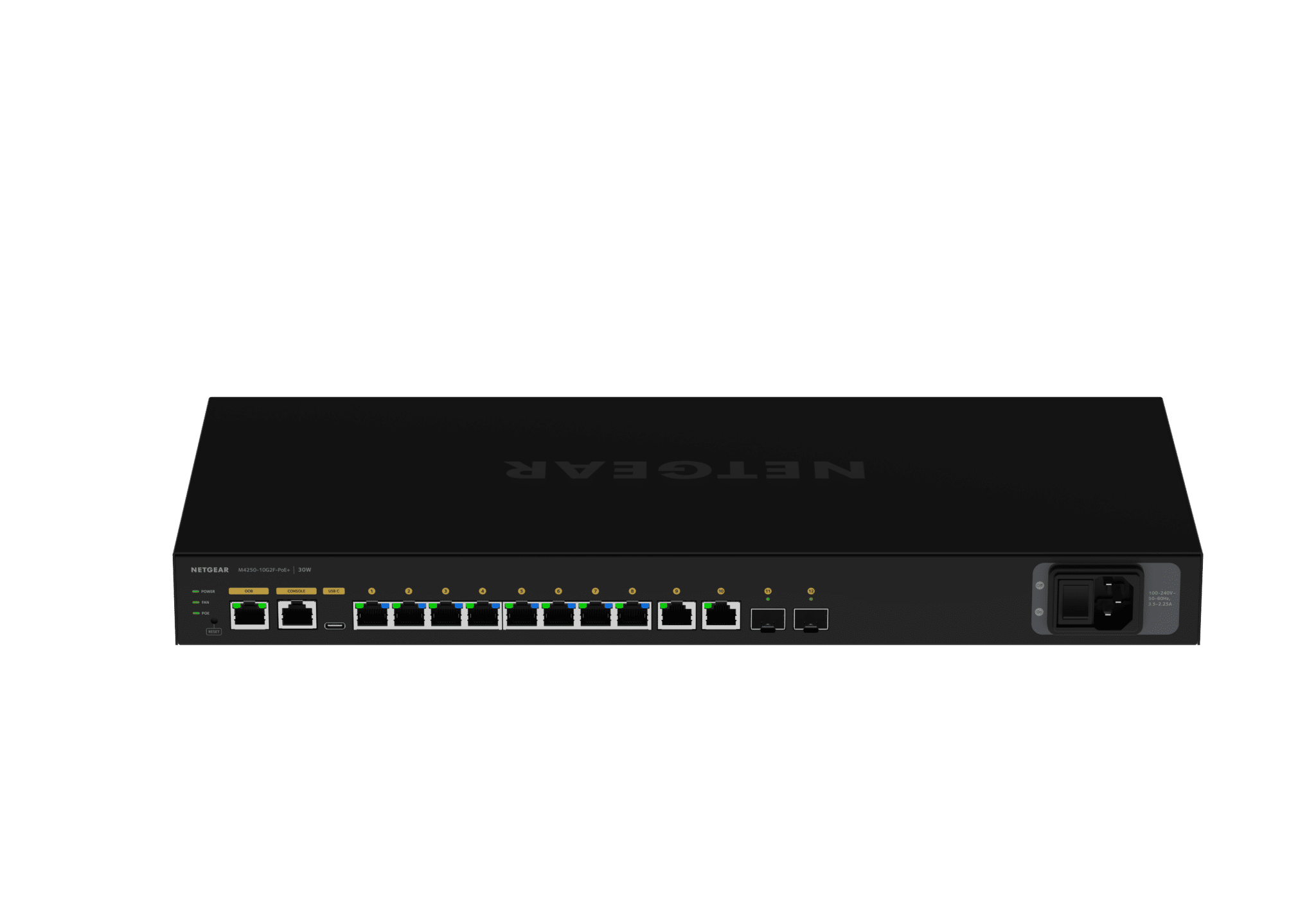 NETGEAR M4250 GSM4212P managed switch, port-side view