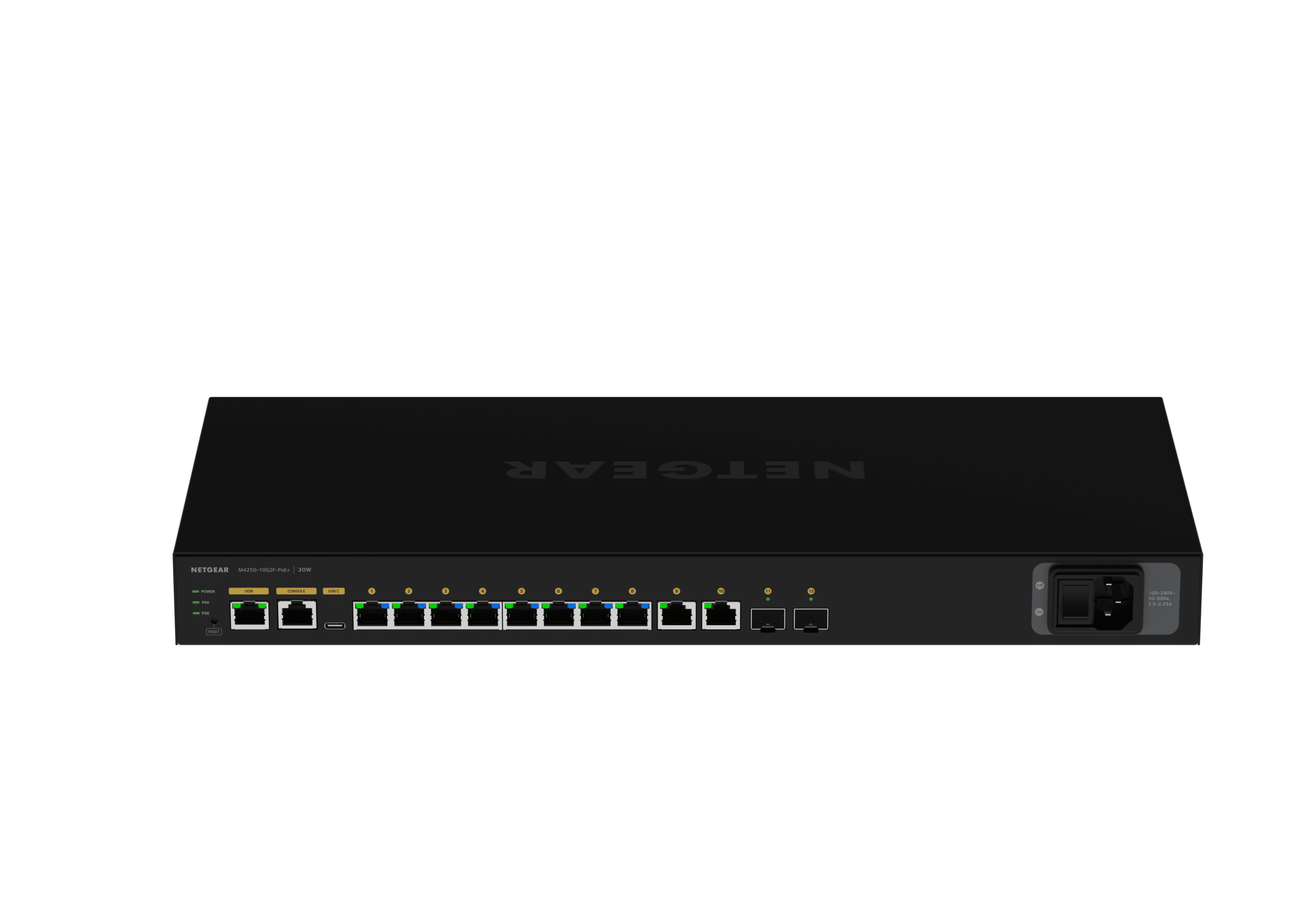 NETGEAR M4250 GSM4212P managed switch, port-side view
