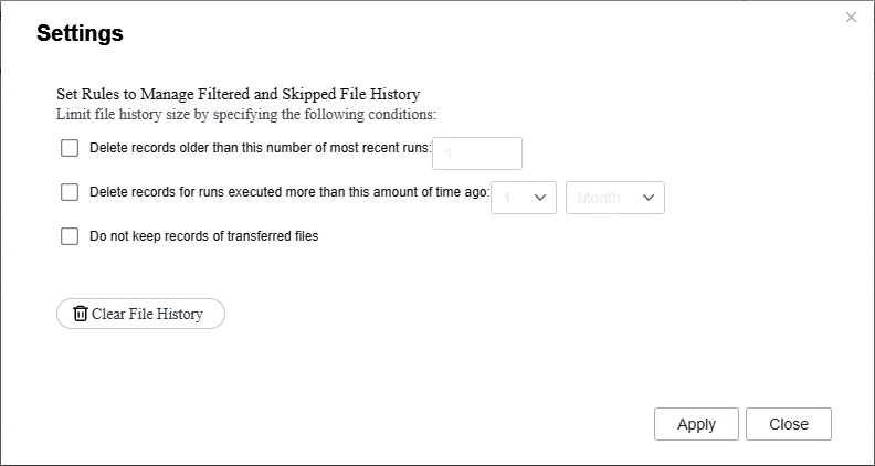 QNAP HBS file-history settings for filtered and skipped file records